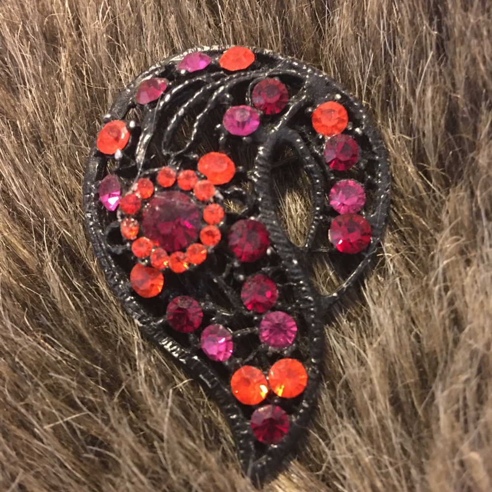 Vintage colorful Mardi Gras rhinestone brooch